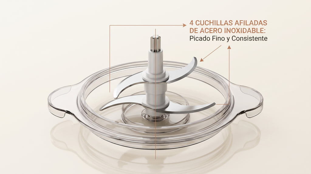4 cuchillas afiladas de acero inoxidable para picado fino y consistente