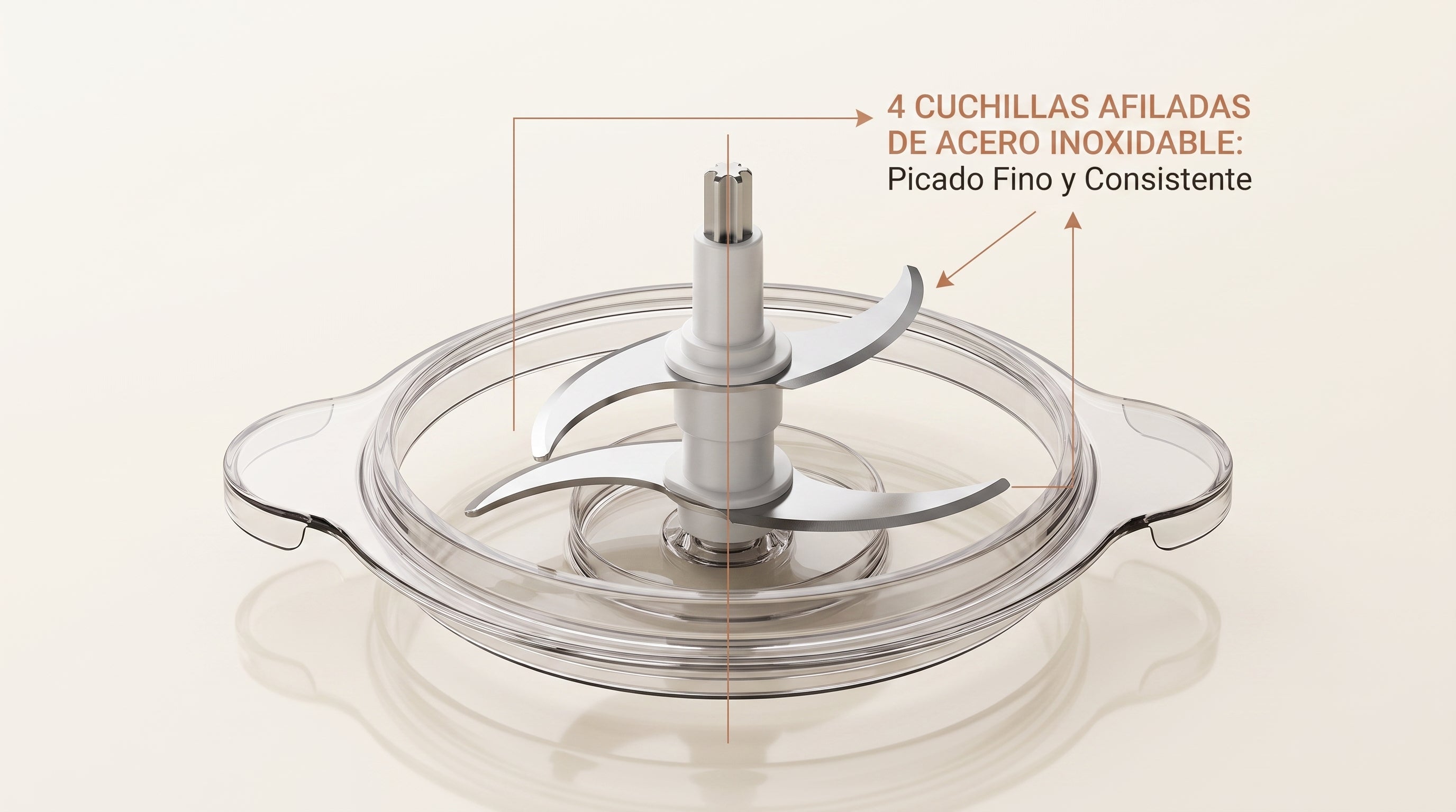4 cuchillas afiladas de acero inoxidable para picado fino y consistente