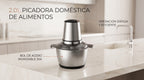 Picadora eléctrica Plena de acero inoxidable 304, 2L, en cocina minimalista