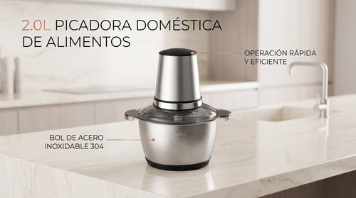 Picadora eléctrica Plena de acero inoxidable 304, 2L, en cocina minimalista
